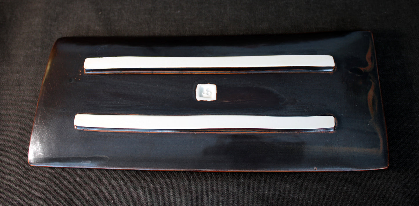 Handmade Tenmoku Long Sushi Plate With Multi-Reflections Glaze Stripes #60