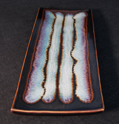 Handmade Tenmoku Long Sushi Plate With Multi-Reflections Glaze Stripes #60