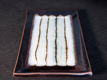 Handmade Tenmoku Sushi Plate With Multi-Reflections Glaze Stripes #61