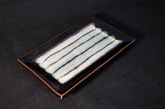 Handmade Tenmoku Sushi Plate With Multi-Reflections Glaze Stripes #61