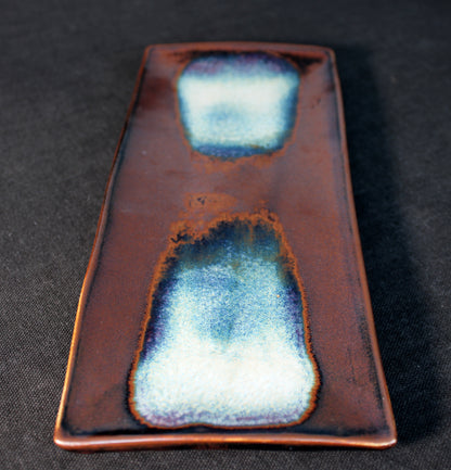 Handmade Purple Tenmoku Long Sushi Plate Brushed on With Multi-Reflections Glaze #62