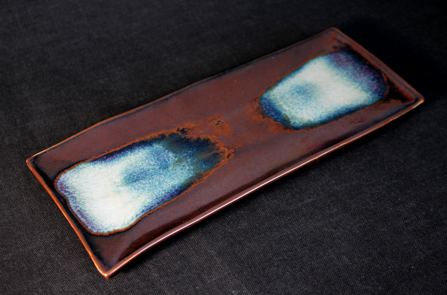 Handmade Purple Tenmoku Long Sushi Plate Brushed on With Multi-Reflections Glaze #62