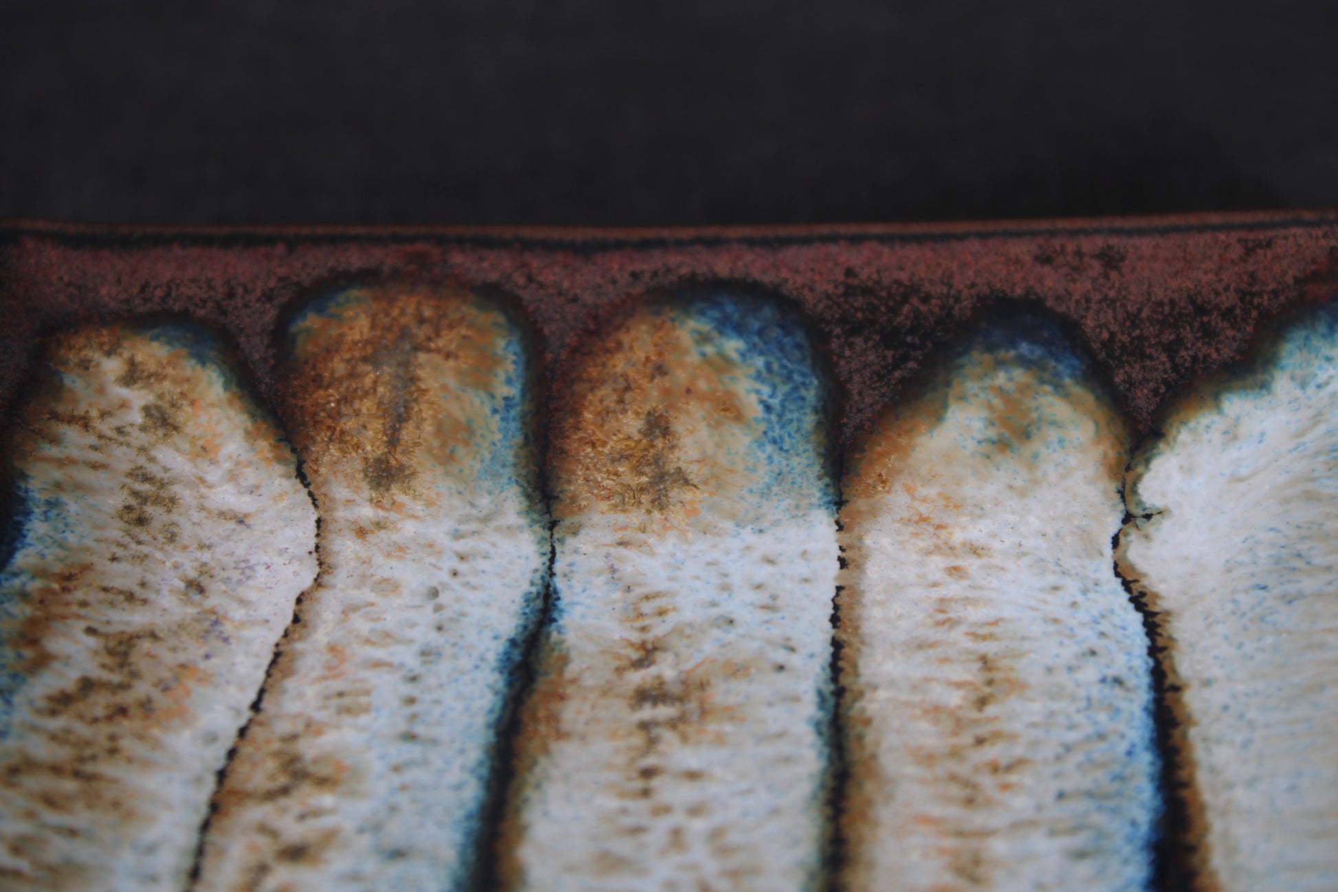 sushi plate with tenmoku glaze detail view