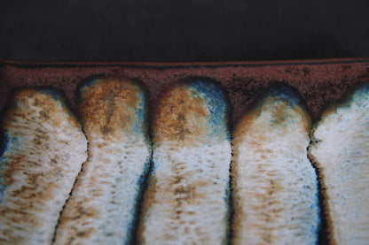 sushi plate with tenmoku glaze detail view