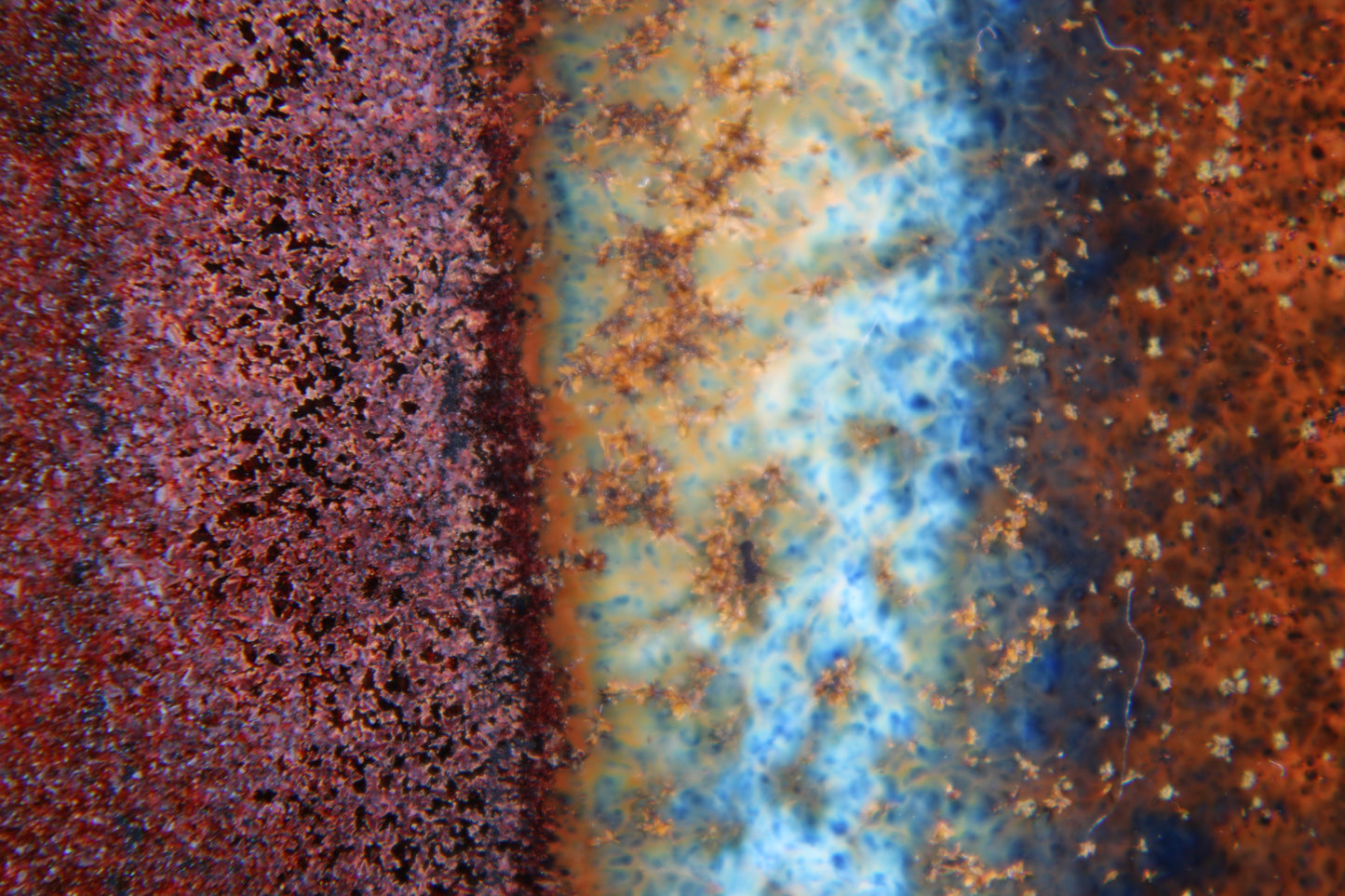 sushi plate with tenmoku glaze detail view